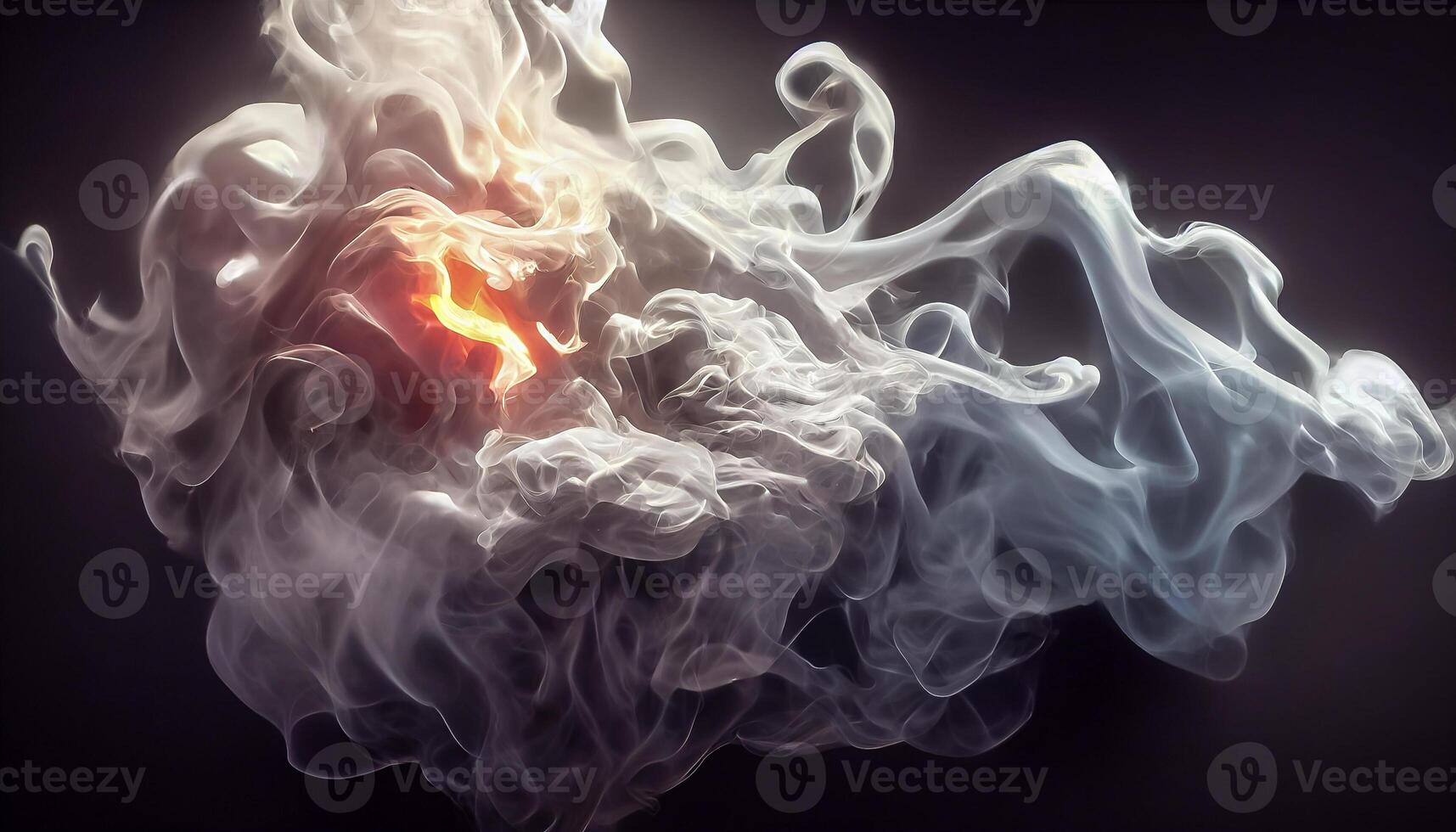illustration of White curve fog, smoke, clouds, fire and dark background with spotlight. Abstract illustration art. Pattern texture, use for ad, poster and template, business.Digital art photo