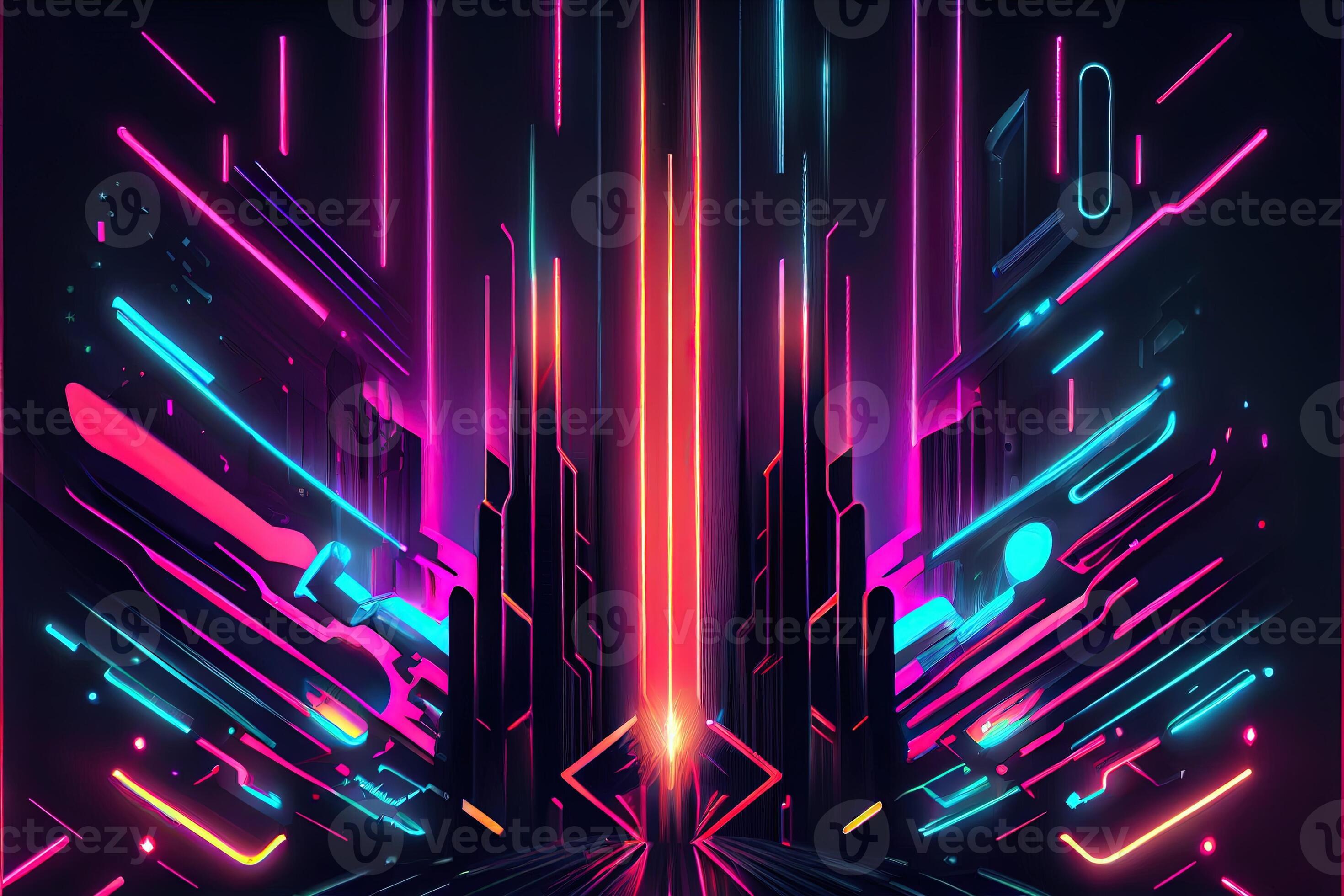 Generative AI illustration of gaming background, abstract cyberpunk style  of gamer wallpaper, neon glow light of scifi fluorescent sticks. Digitally  generated image 22694863 Stock Photo at Vecteezy