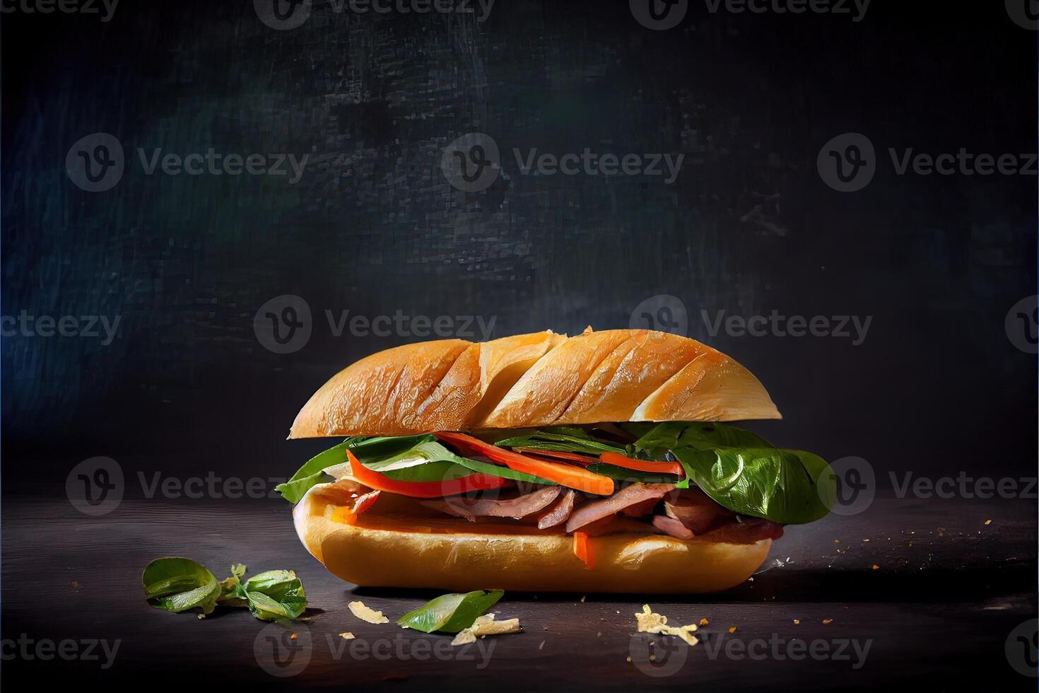 generativo ai ilustración de banh mi Vietnam pan, alimento, estudio, asiático, vietnamita emparedado , vietnamita alimento, Copiar espacio foto