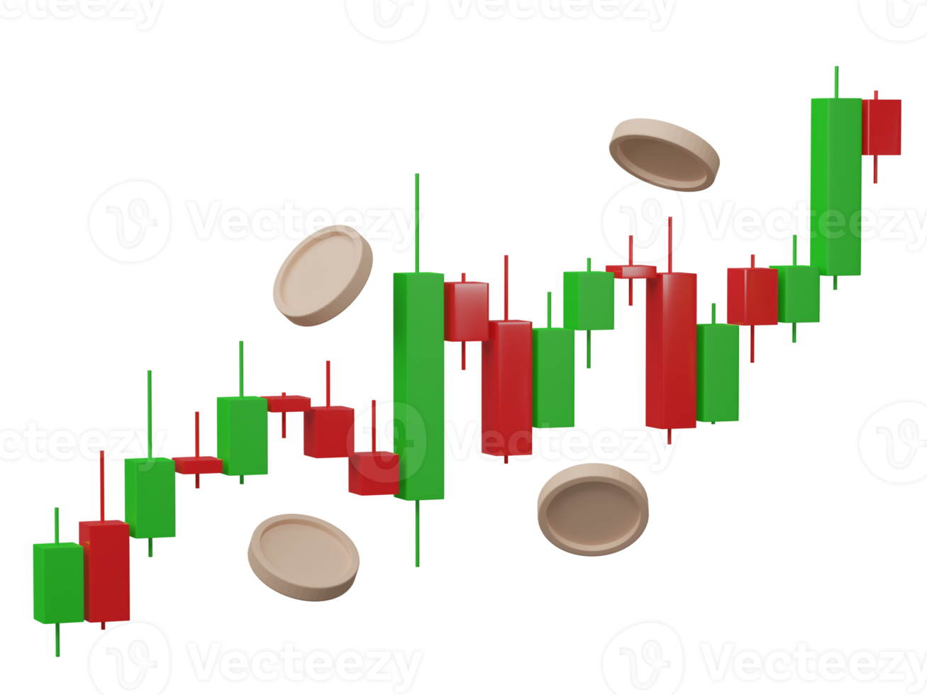 3D, Growth stock diagram financial graph isolated on transparent background. Business candlestick chart investment market trade exchange analysis and economy finance report. png