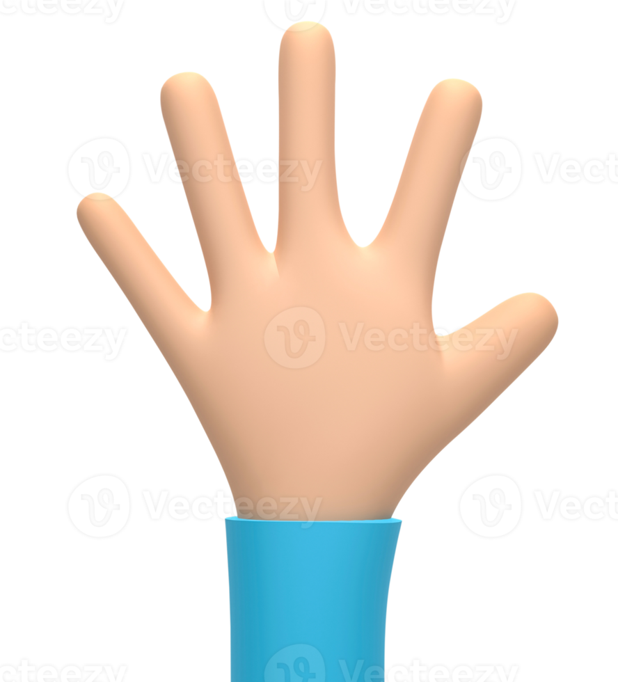 3D rendering, 3D illustration. Cartoon character hand isolated on transparent background. Simple open palm gesture png