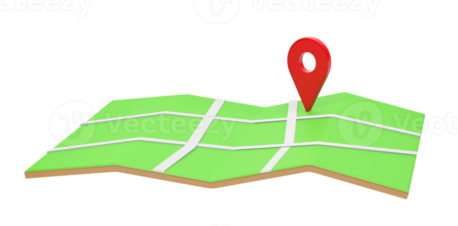 3D rendering, 3D illustration. Location pin on folded city map isolated on transparent background. Minimal Map pins, GPS, pin checking points png