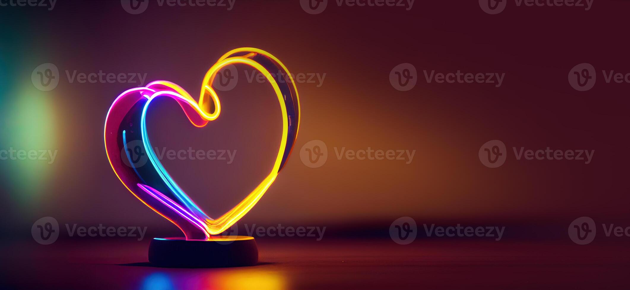 illustration of love heart neon light, decor, bright light, romantic. Love and valentine day concept. Neural network generated art. Digitally generated image. photo