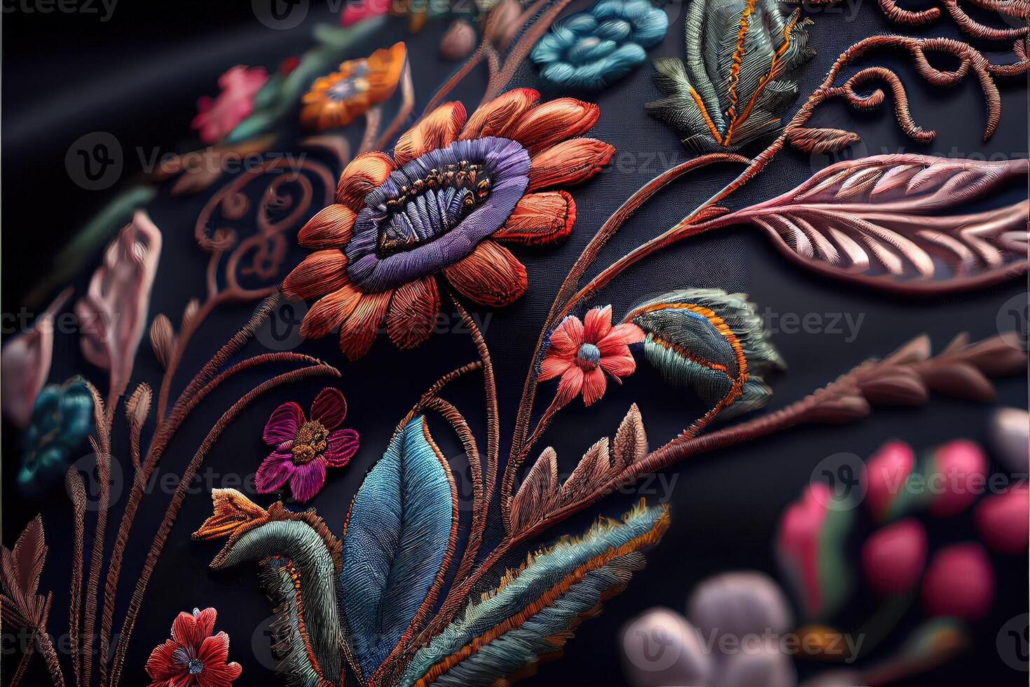 illustration of multicolor ethnic hand embroidery pattern design photo