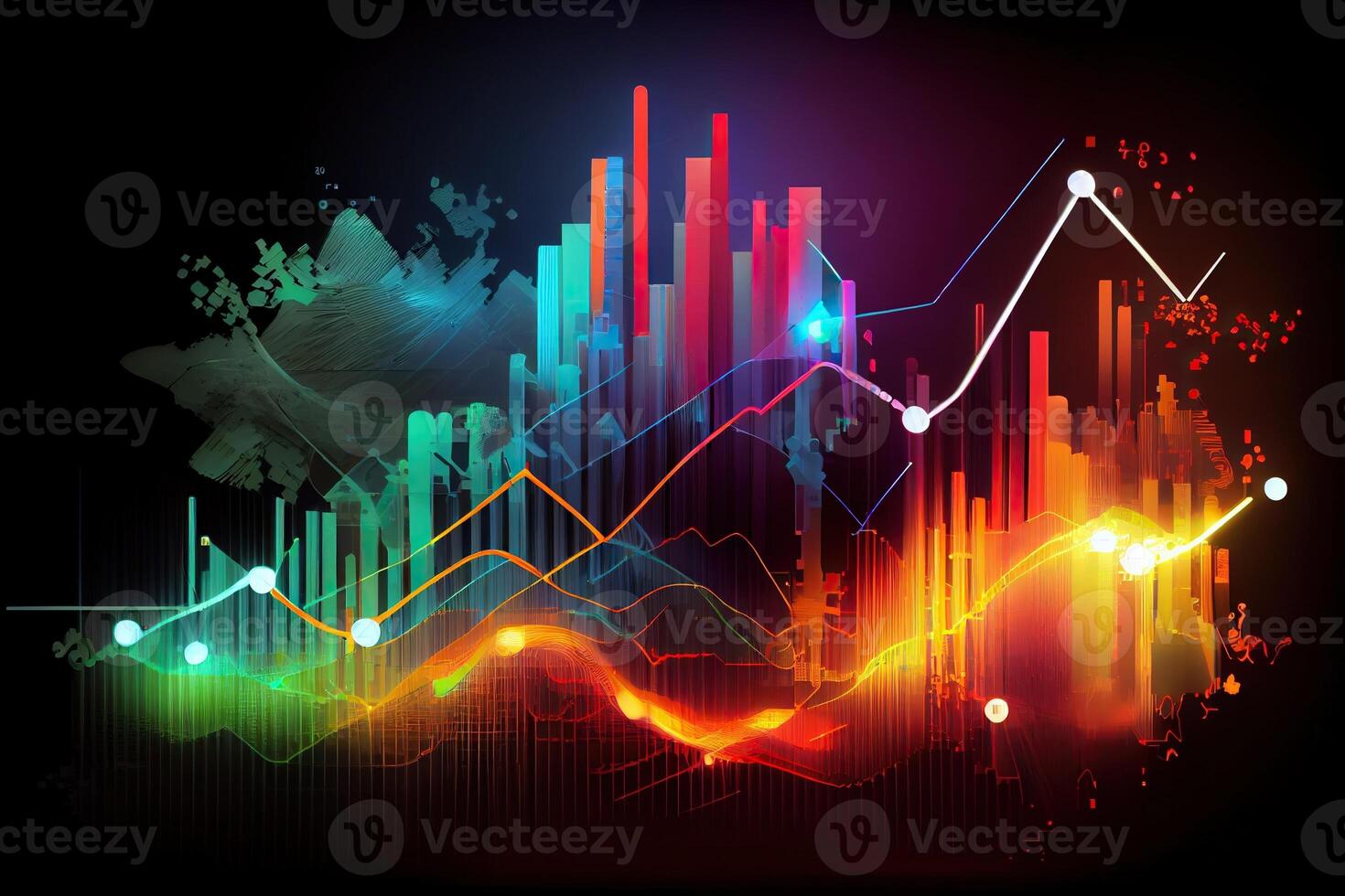 illustration of crypto market data, chart, silhouette crypto currency market, isometric, colorful gradient background photo