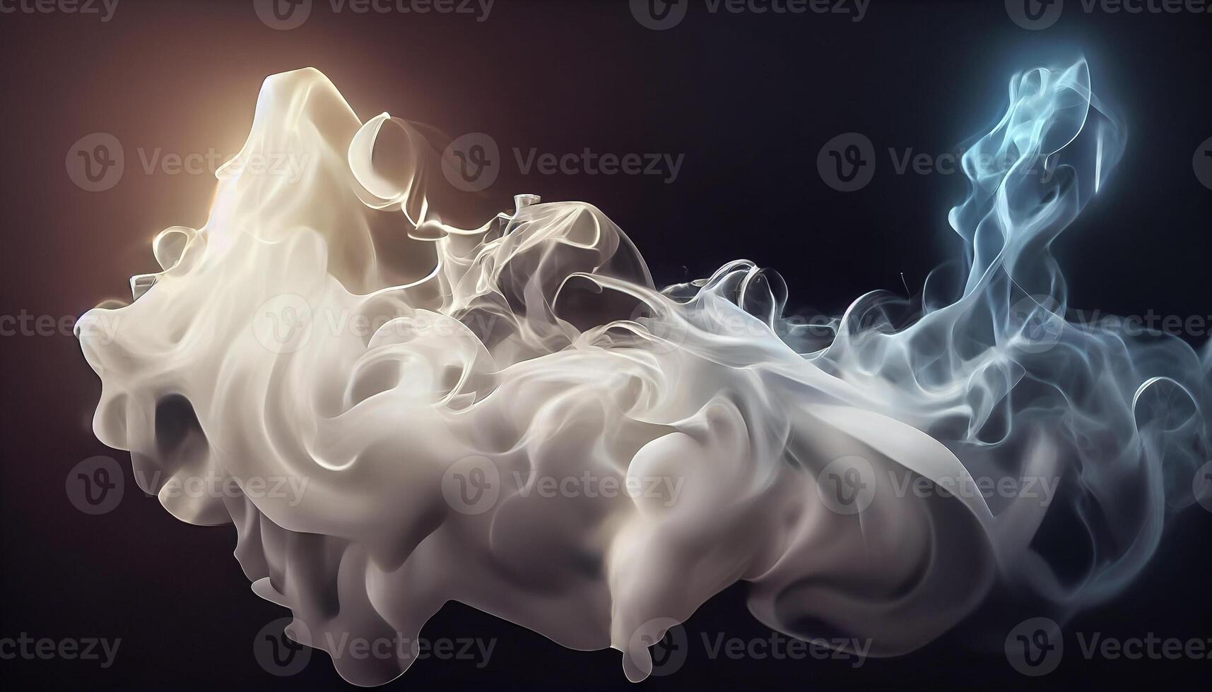 illustration of White curve fog, smoke, clouds, fire and dark background with spotlight. Abstract illustration art. Pattern texture, use for ad, poster and template, business.Digital art photo