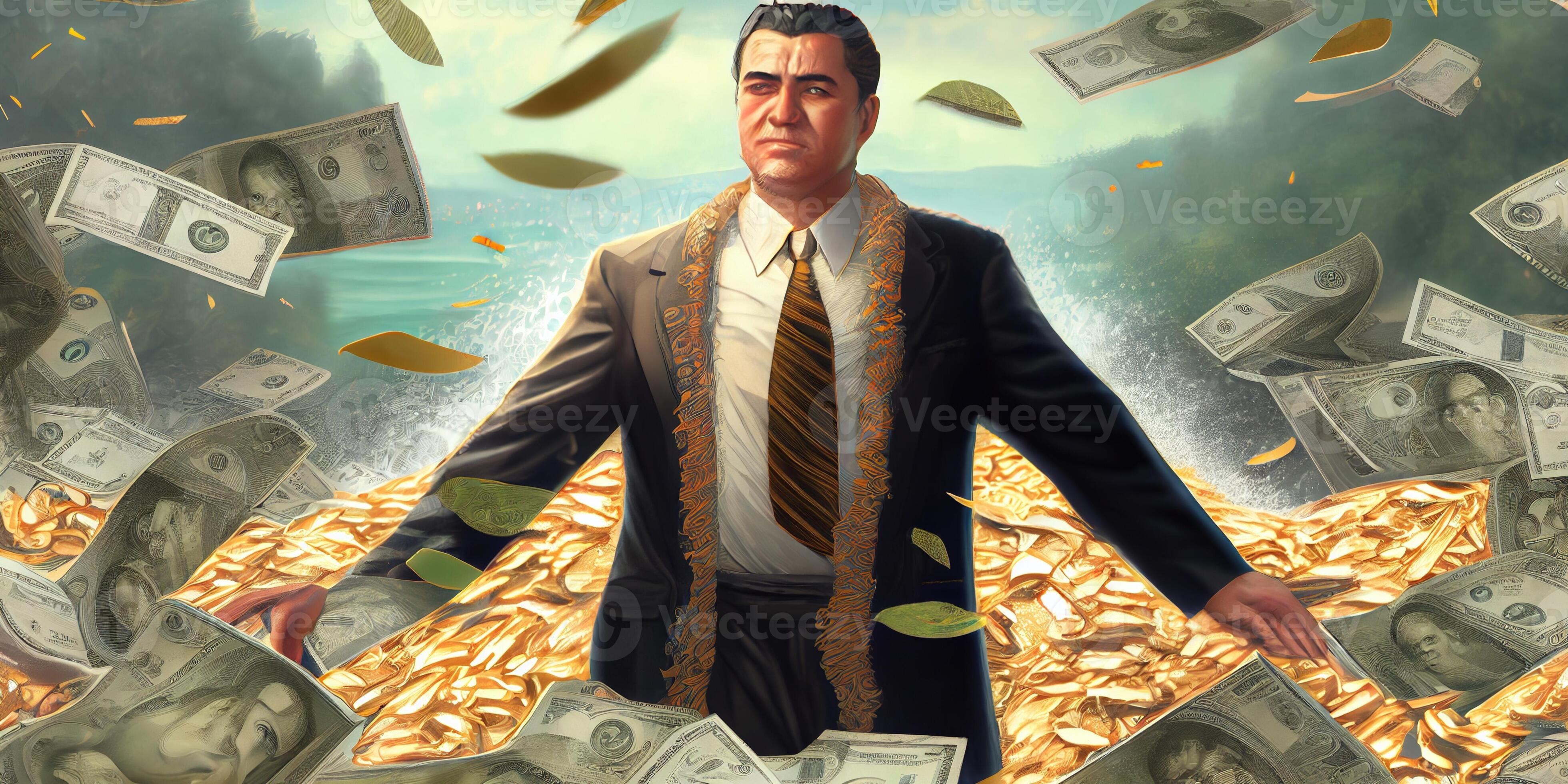 illustration of a millionaire and waves of money 22659800 Stock Photo