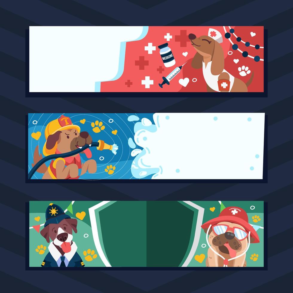 Dogs with Social Job Banners Set vector