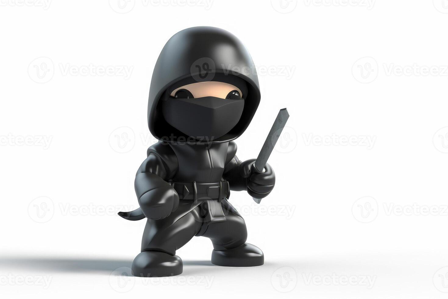 negro ninja personaje en blanco antecedentes generativo ai foto