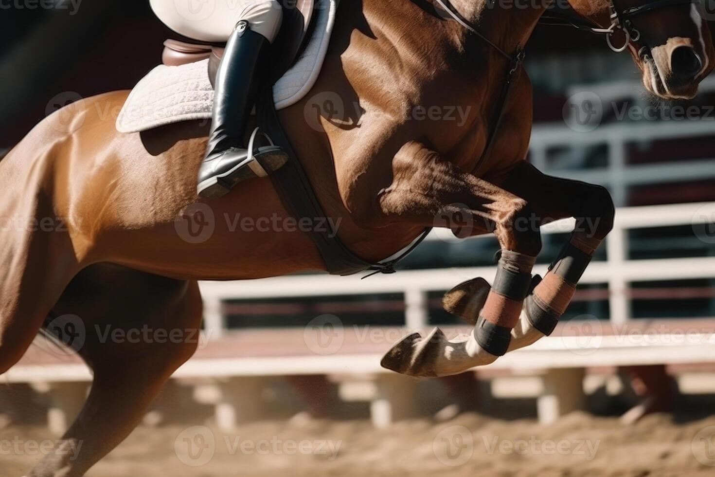 caballo carreras, lado de caballo montando generativo ai foto