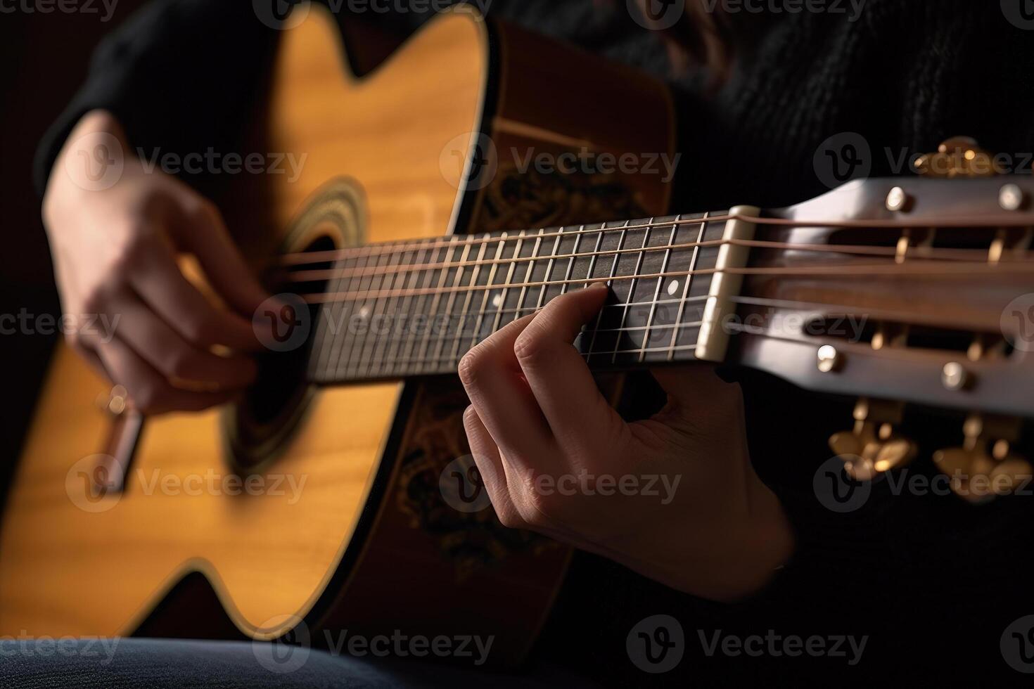 músico jugando acústico guitarra generativo ai foto