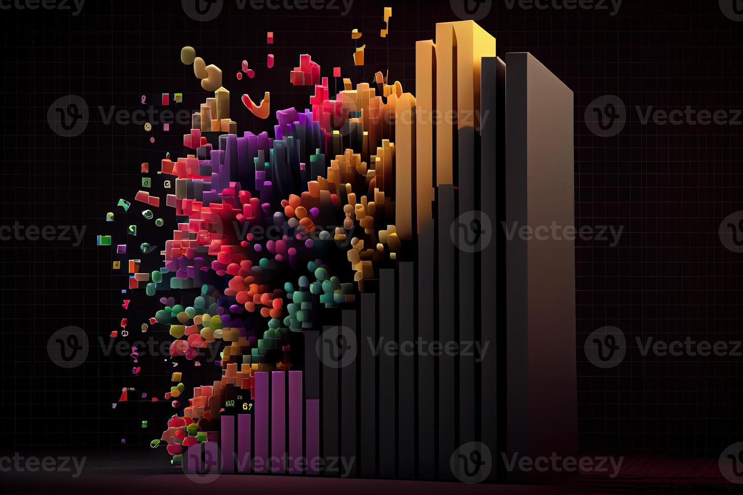 illustration of crypto market data, chart, silhouette crypto currency market, isometric, colorful gradient background photo