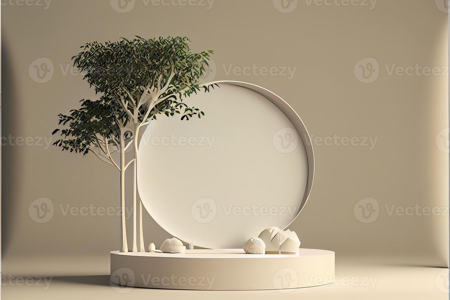 illustration of empty space podium display for product mockup natural background. Digital art photo