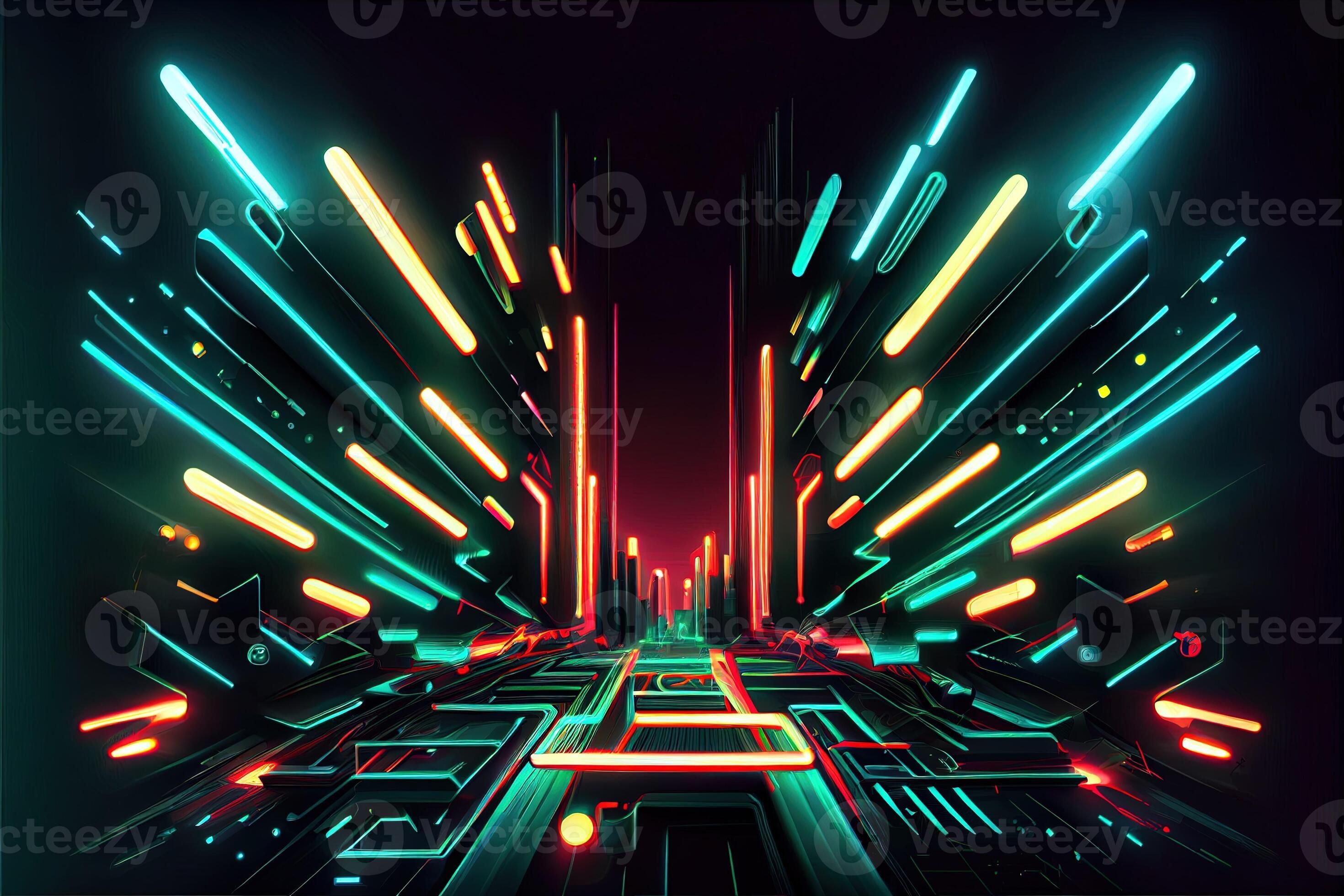 Generative AI illustration of gaming background, abstract cyberpunk style  of gamer wallpaper, neon glow light of scifi fluorescent sticks. Digitally  generated image 22694863 Stock Photo at Vecteezy