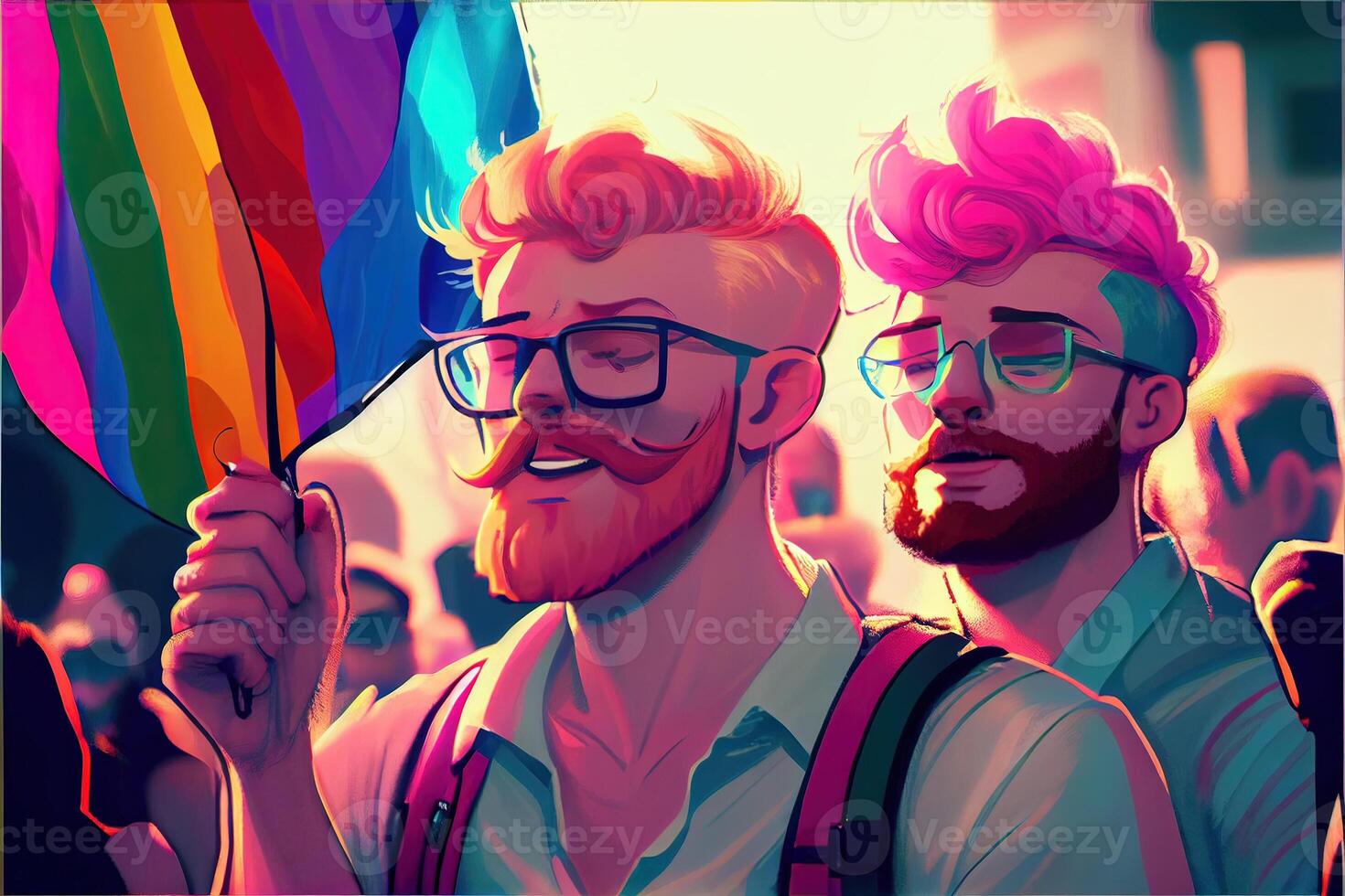 Generative AI illustration of Diversity young gay women and men with ...