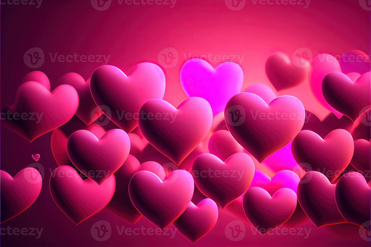 illustration of many glowing hearts - pink background for valentines day, love heart. Neural network generated art. Digitally generated image photo