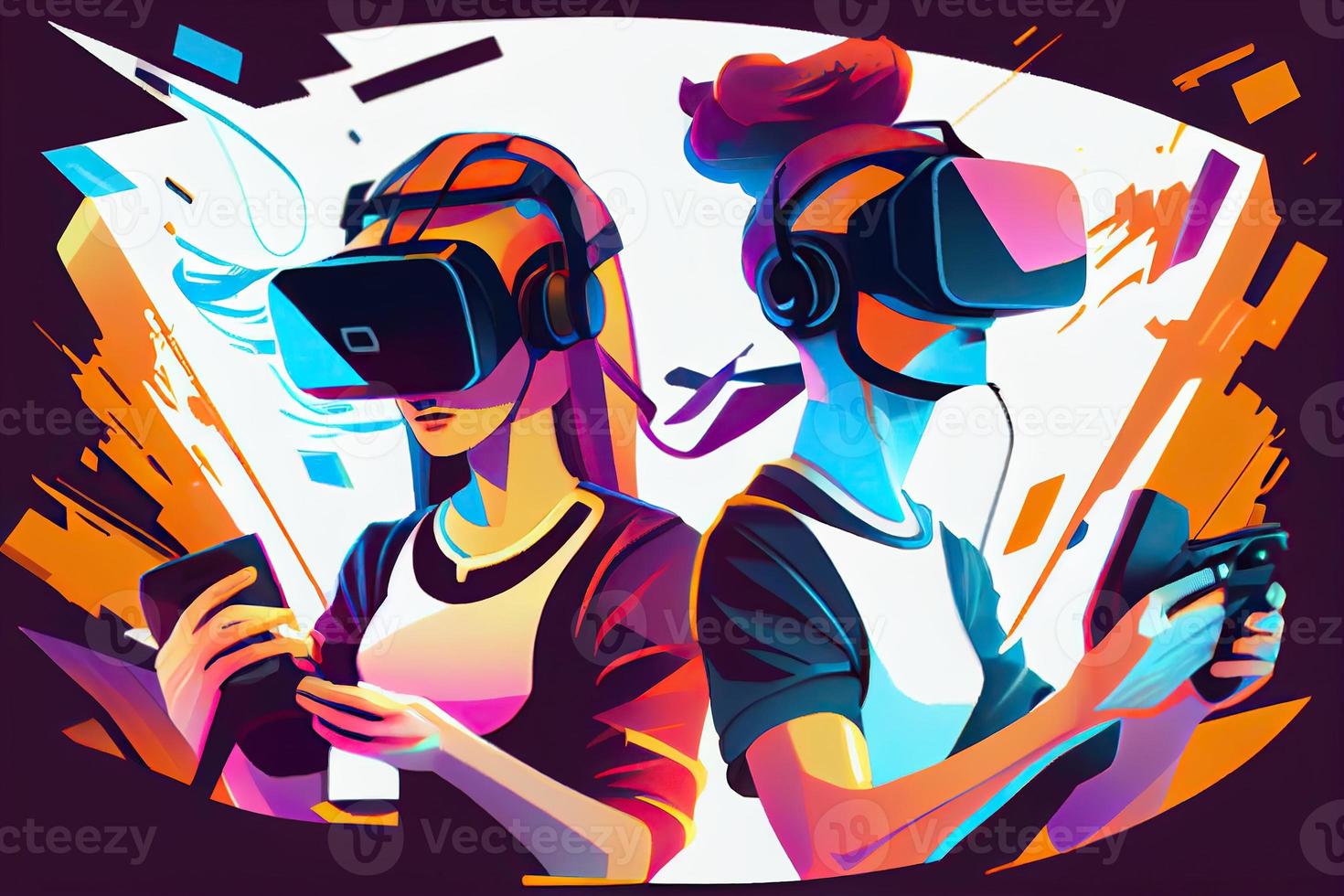 Metaverse VR virtual reality game playing, man and woman play metaverse