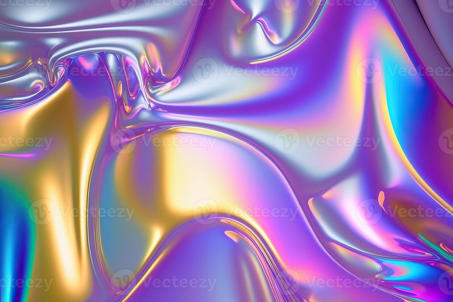 illustration of holographic liquid background. Holographic iridescent backdrop. Pearlescent gradient and foil effect for design prints. Rainbow metal photo