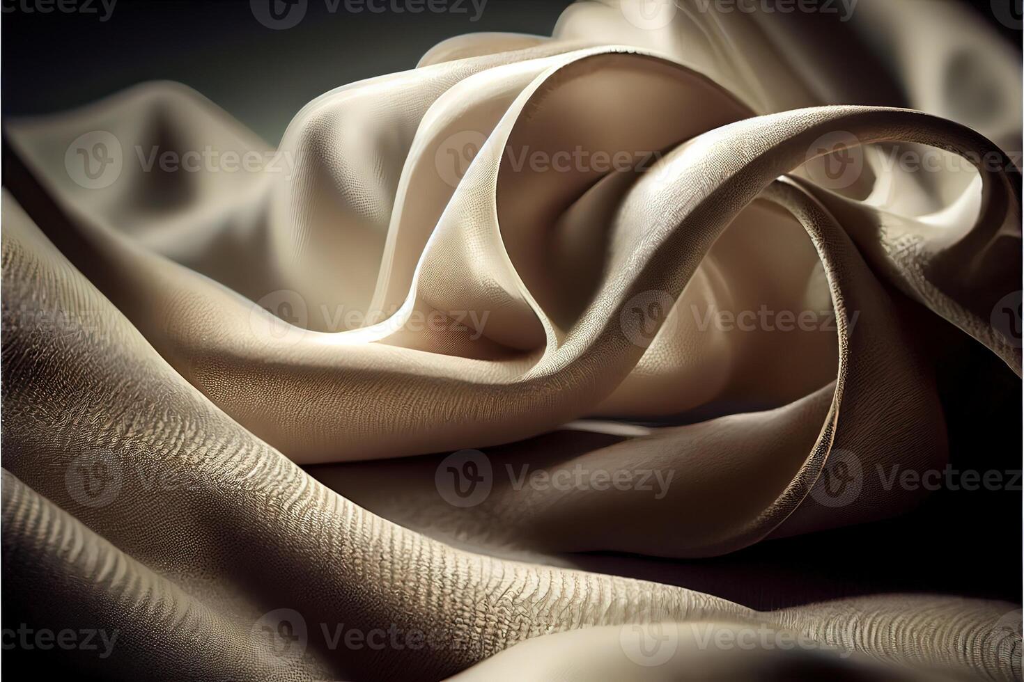 illustration of white cloth in dark room, back light. Texture and material photo