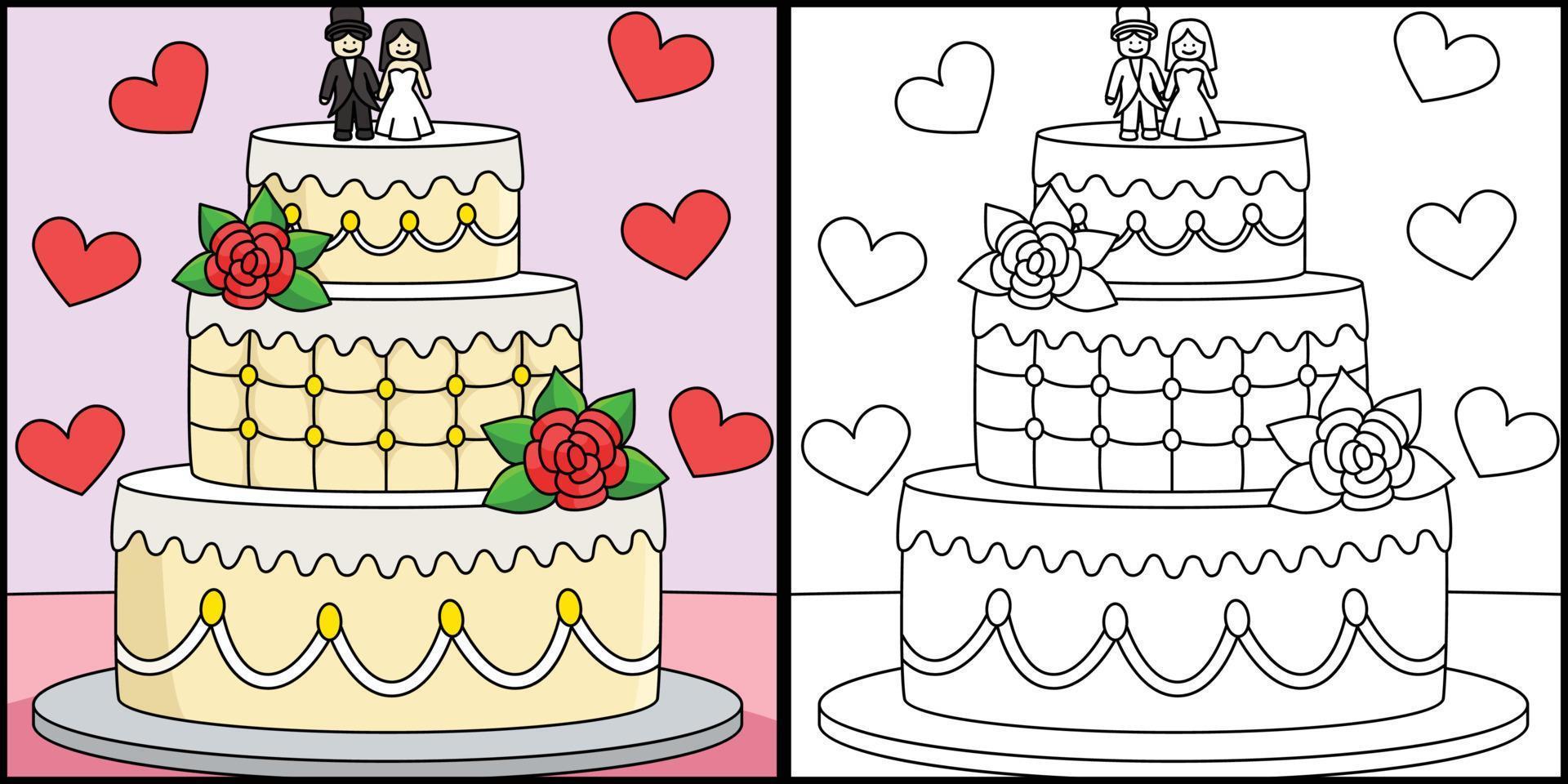 Wedding Cake Coloring Page Colored Illustration vector