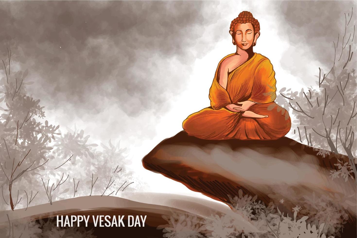 Happy vesak day budha purnima card background vector