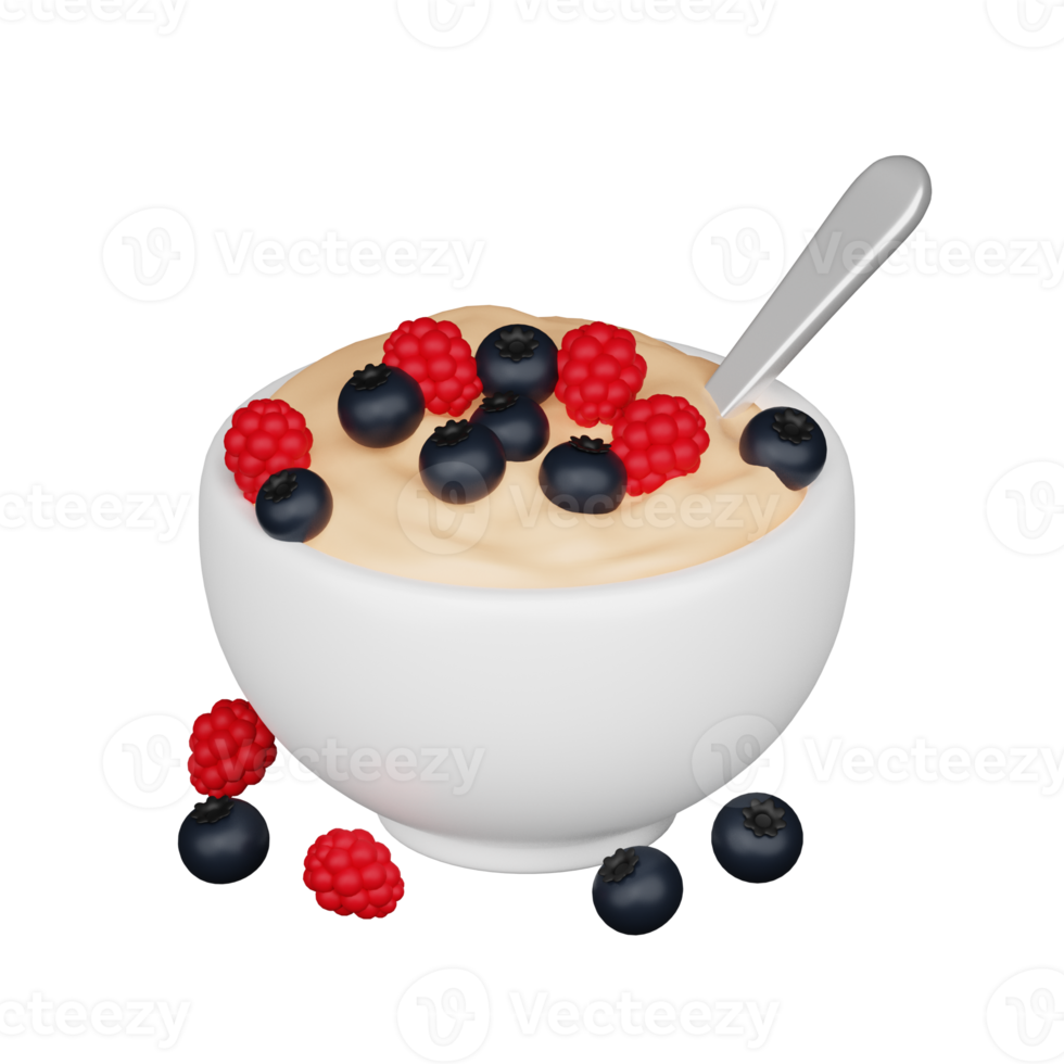 Oatmeal with berries 3d breakfast icon png