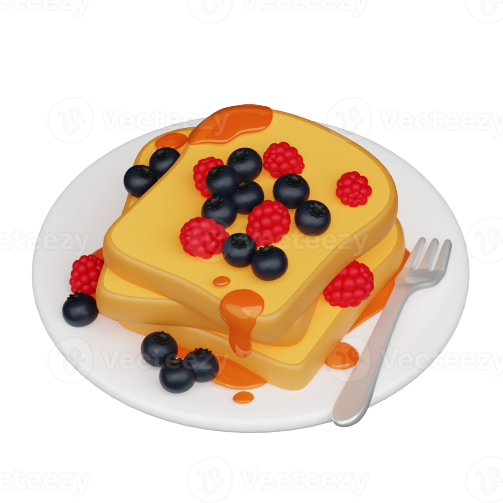 Bread with berries 3d breakfast icon png