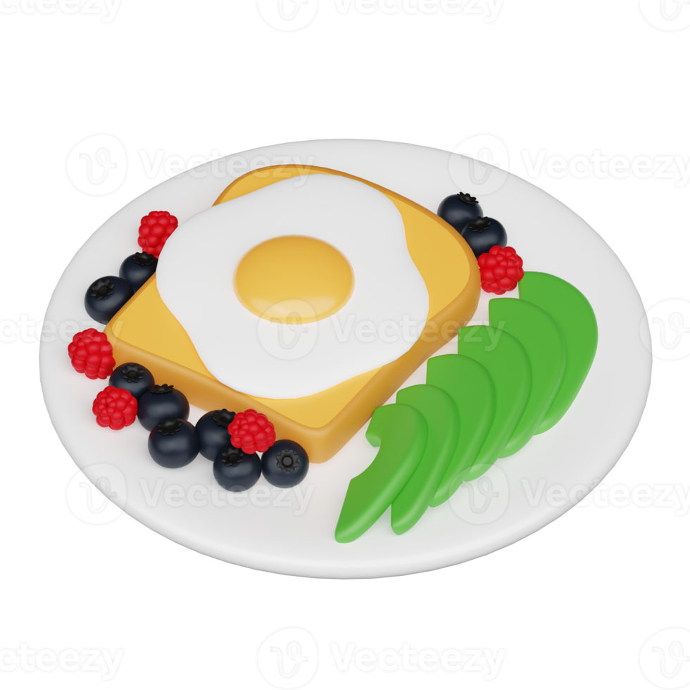 Egg with Avocado and Berries 3d breakfast icon png