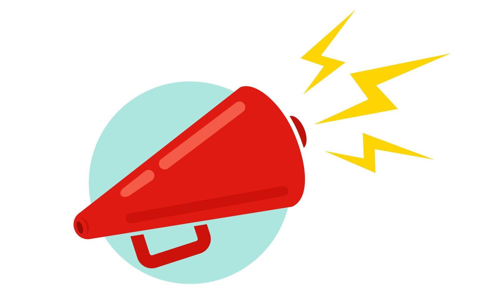 Vector red megaphone in retro style on blue background.