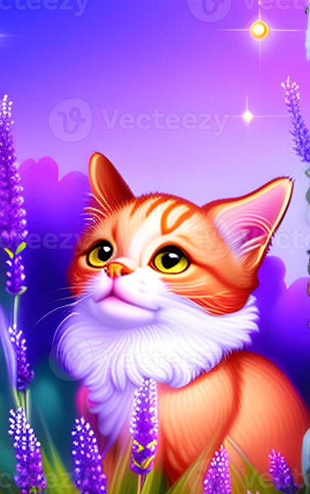 Cute Cat in Lavender Field photo