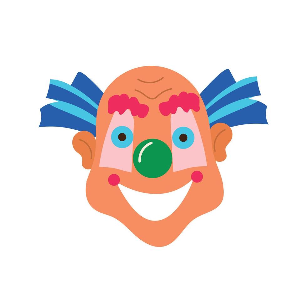 Vector illustration of a smiling clown on a white background. Circus carnival cartoon art illustration. Design for happy birthday party, poster, banner, card, web site, modern trendy flat style