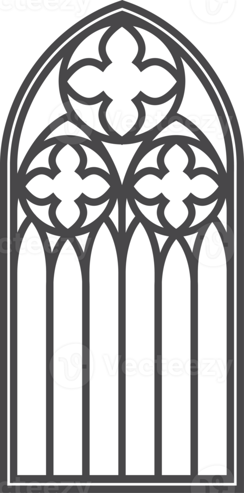 Church medieval window. Old gothic style architecture element. Outline illustration png