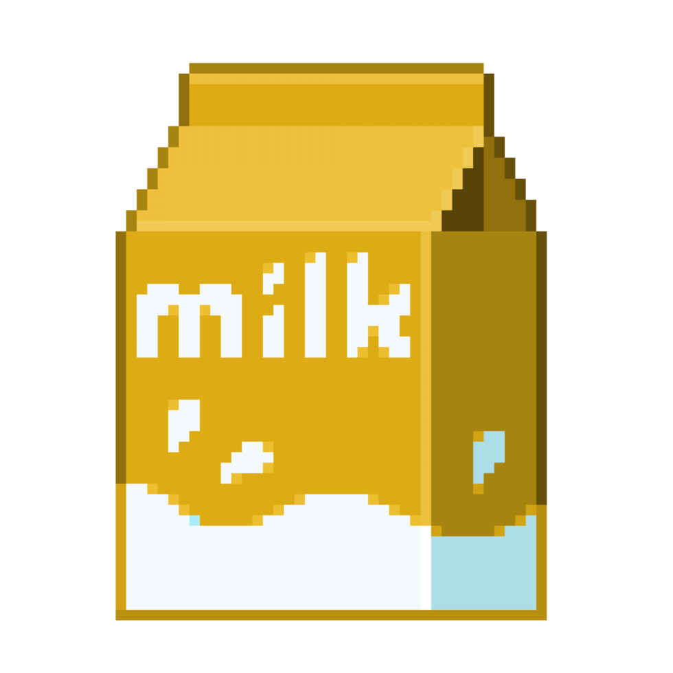 An 8-bit retro-styled pixel-art illustration of an orange milk carton. png