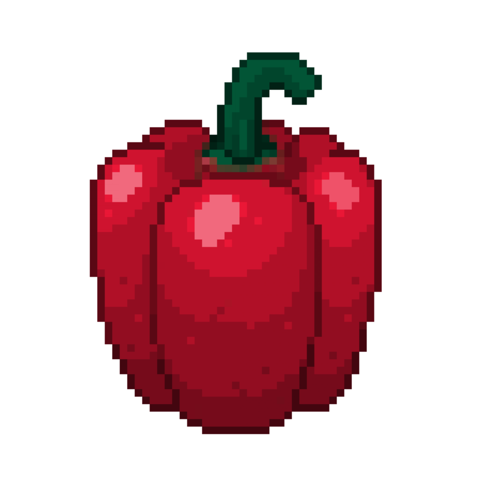 An 8-bit retro-styled pixel-art illustration of a red bell pepper. png