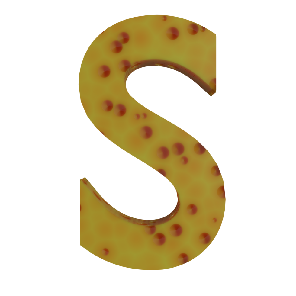 A 3D illustration of a cheese-shaped English letter S. png