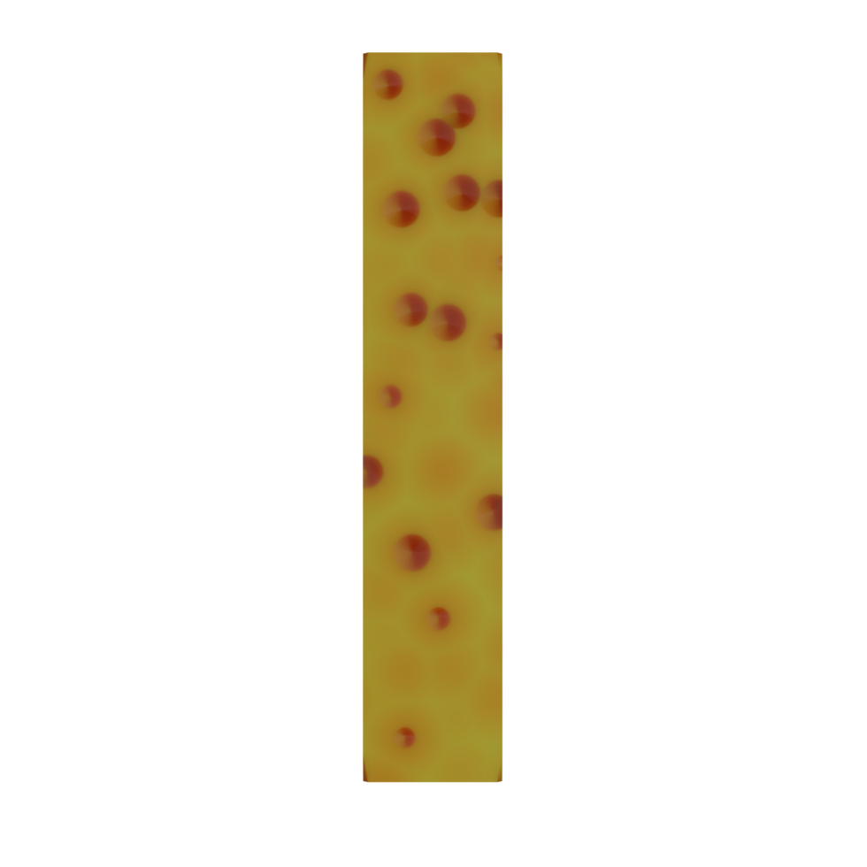 A 3D illustration of a cheese-shaped English letter I. png