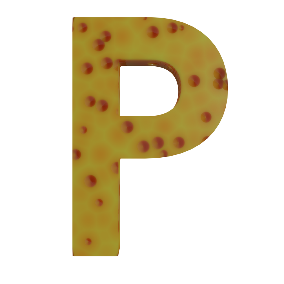 A 3D illustration of a cheese-shaped English letter P. png