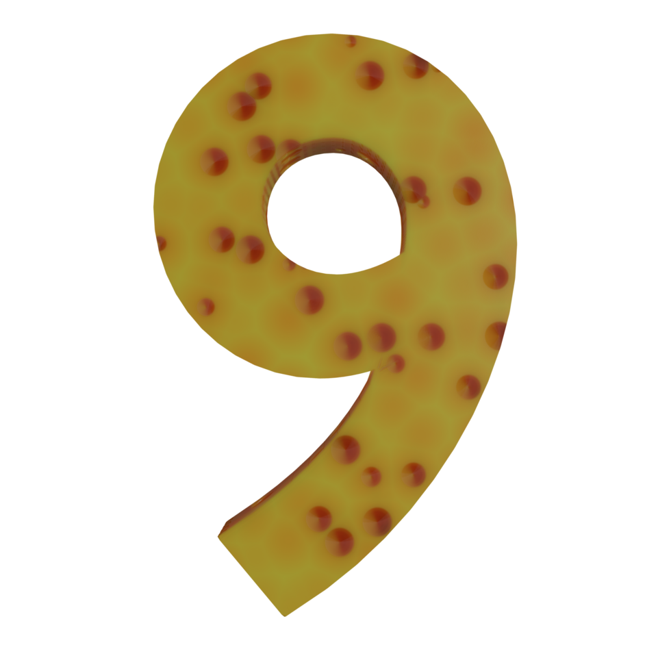 een 3d illustratie van een kaasvormig aantal 9. png
