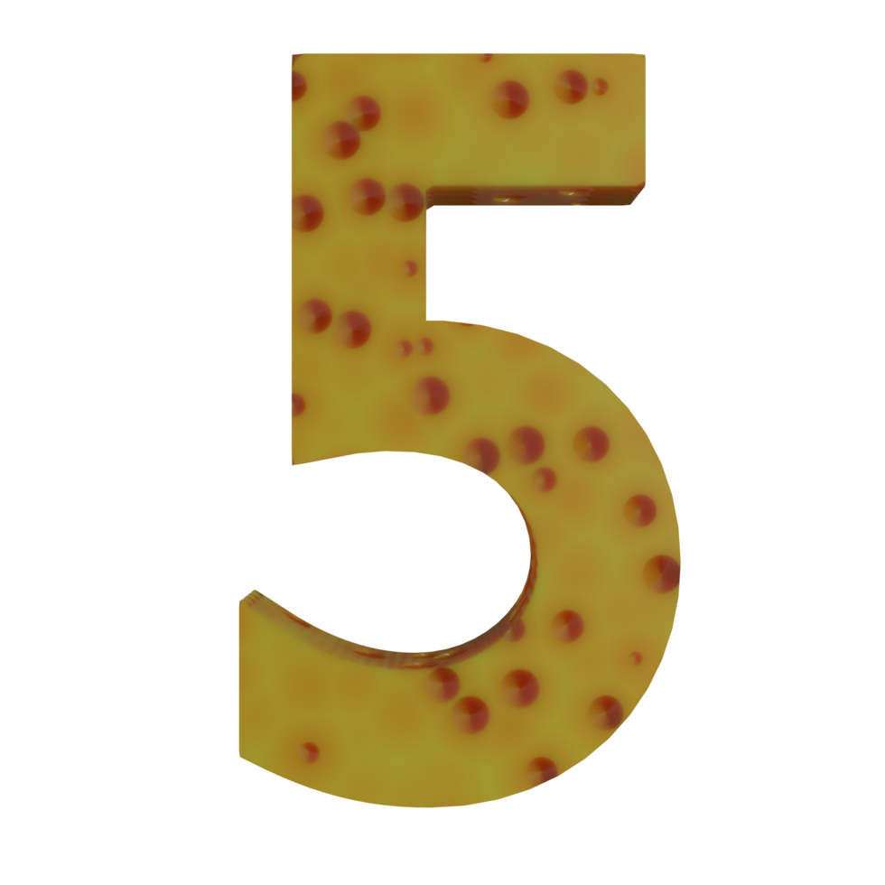 A 3D illustration of a cheese-shaped number 5. png