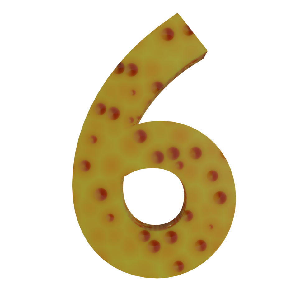 A 3D illustration of a cheese-shaped number 6. png