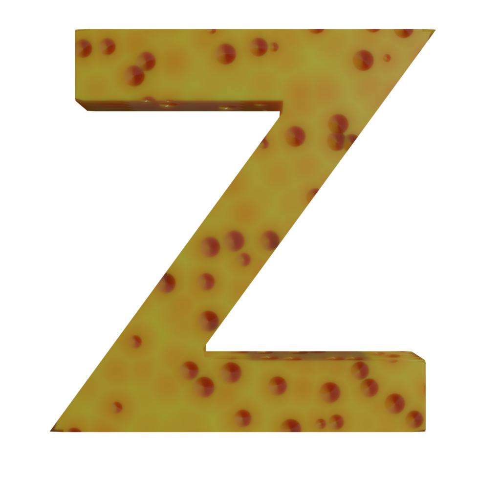 A 3D illustration of a cheese-shaped English letter Z. png