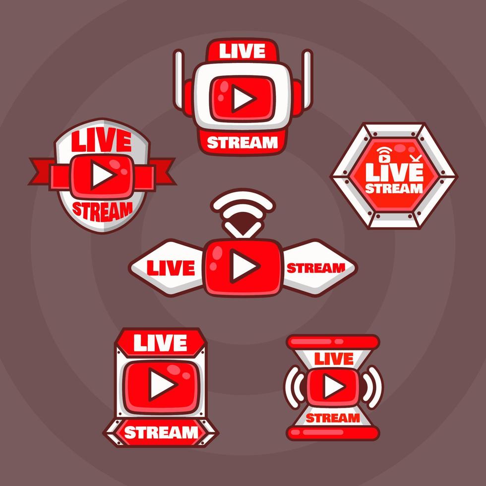 Live Streaming Badges Set ini Red and White Color vector