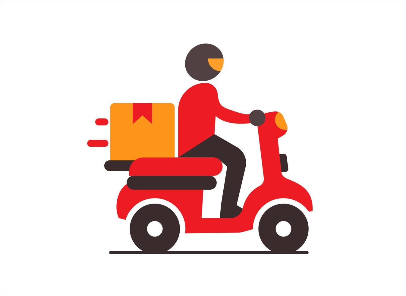 A man riding a motorbike with a package isolated on white background. Delivery scooter vector illustration