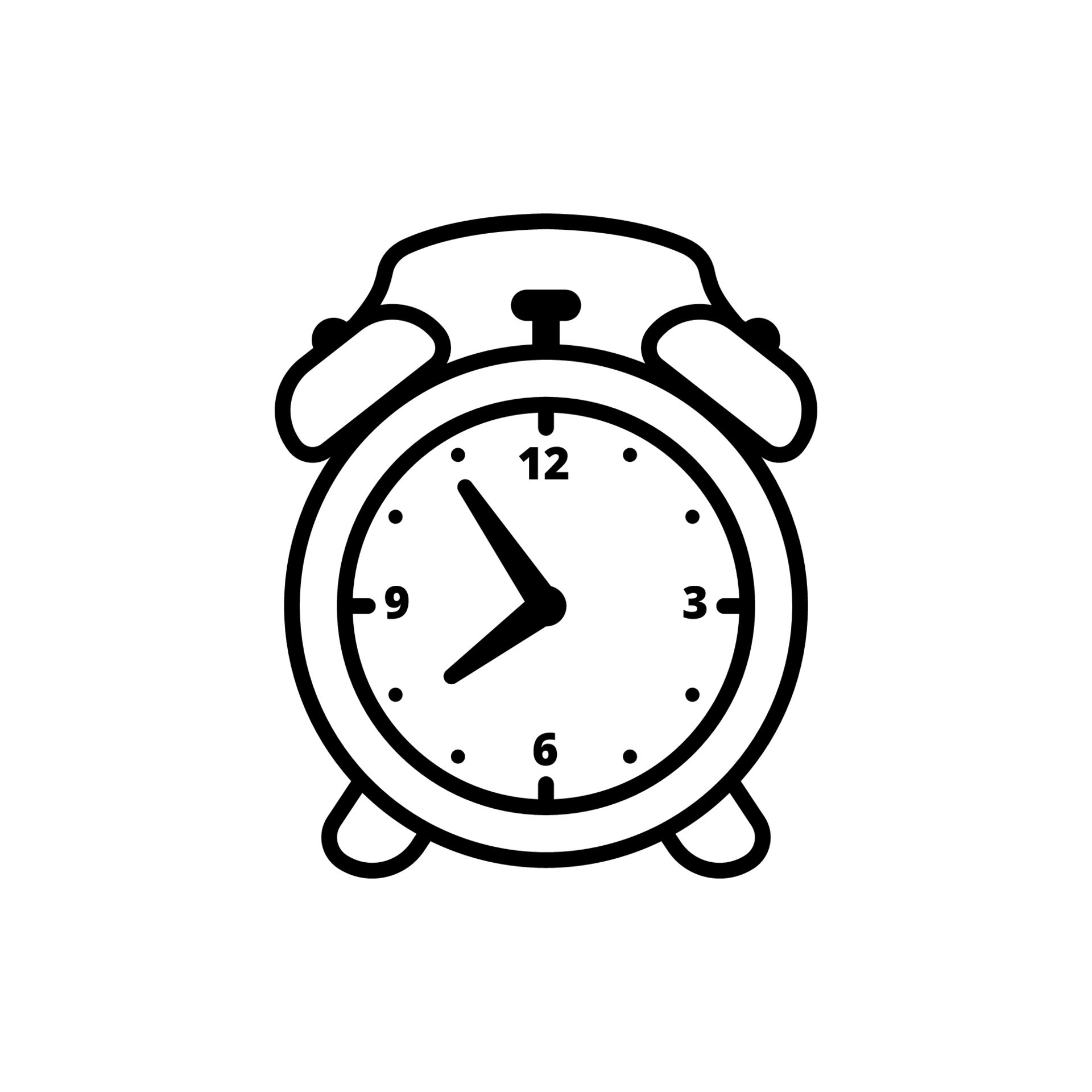 Alarm clock vector illustration with black and white design on