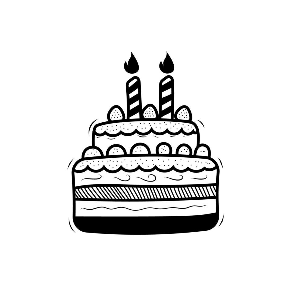 Birthday cake vector illustration in hand-drawn style isolated on white background. Birthday cake doodle