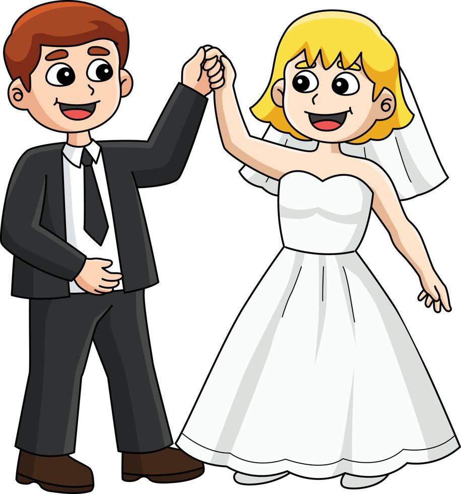 Wedding Groom And Bride Dancing Cartoon Clipart vector