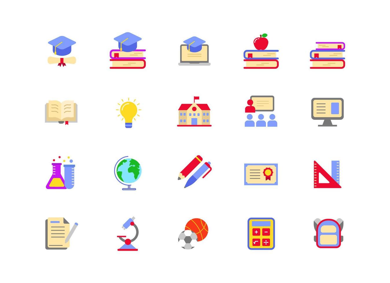Set of education icons with colorful flat design isolated on white background vector