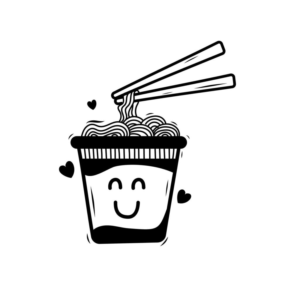 Cute instant noodle vector illustration with doodle drawing style on isolated background