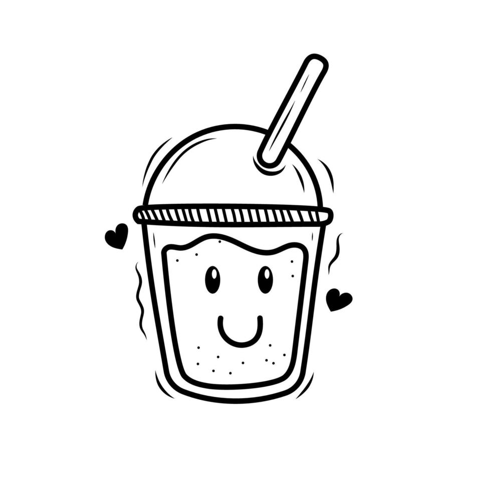 Cute milk tea character with doodle hand drawn style isolated on white background vector