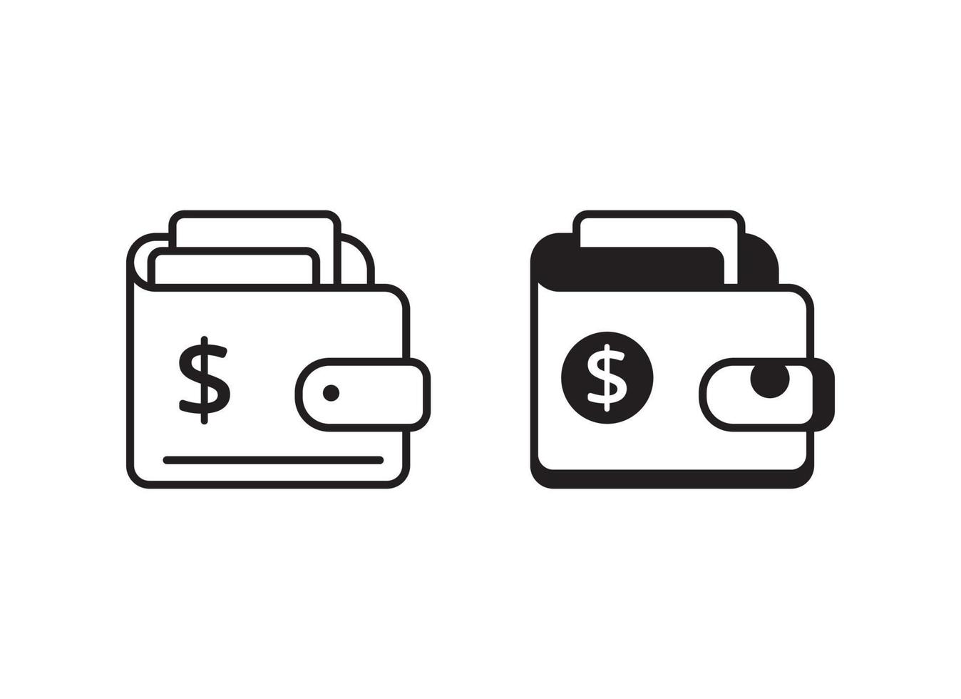 billetera icono con negro y blanco diseño en aislado antecedentes vector
